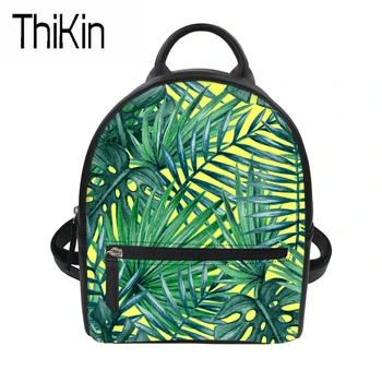 

THIKIN Women Backpack Small Travel PU Backpacks for Teenage Girls School Bags Female Shoulder Bag Tropical Plants Book Bagpack