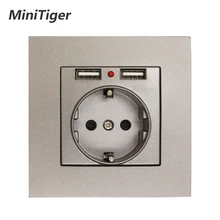 MiniTiger, двойной usb порт для зарядки, 5 В, 2.1A, настенное зарядное устройство, адаптер со светодиодным индикатором, 16A, европейская розетка, розетка, панель ПК