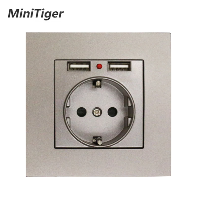 

MiniTiger Dual USB Charging Port 5V 2.1A Wall Charger Adapter LED Indicator 16A EU Socket Power Outlet PC Panel