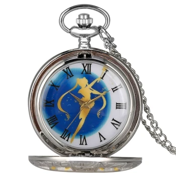 

Luxury Gold Sailor Moon Theme Quartz Pocket Watch Roman Numerals Display Dial Silver Necklace Pendant Chain Top Gifts for Girls