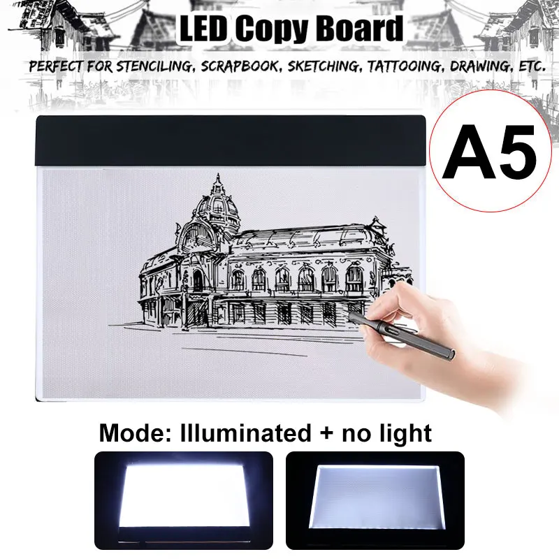 A4 цифровой планшет для рисования Графический светодиодный свет поле искусства калькирование, копирование доска для рисования письменный стол Плавная затемнения - Цвет: Черный