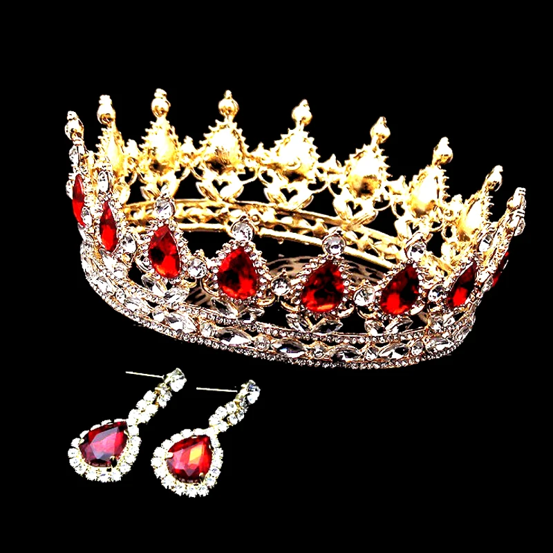 1 комплект в винтажном стиле красного цвета с украшением виде кристаллов King Queen
