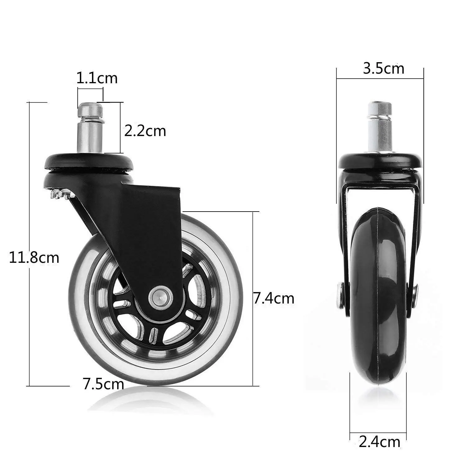 Set Of 5 Heavy Duty Office Chair Caster Wheels 3 Swivel Rubber