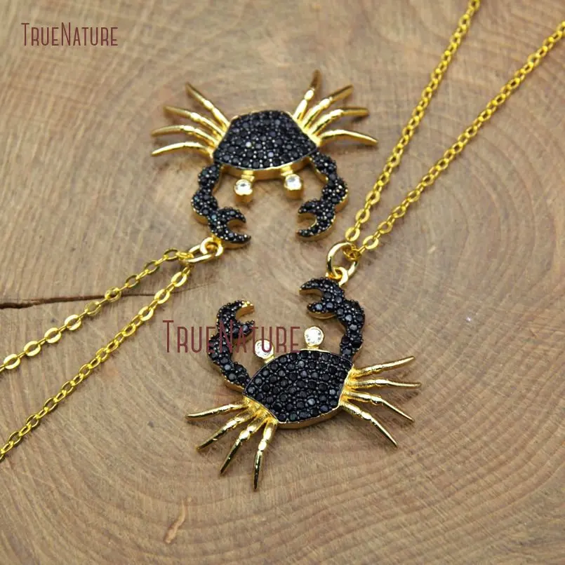 20180126-NM10388-  Black Zircon Micro Pave Gold Plating Crab Necklace Copper Necklace_2
