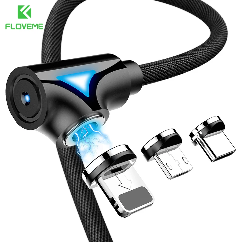Магнитный кабель FLOVEME зарядный Micro USB Type C магнитные кабели подсветка для iPhone Samsung