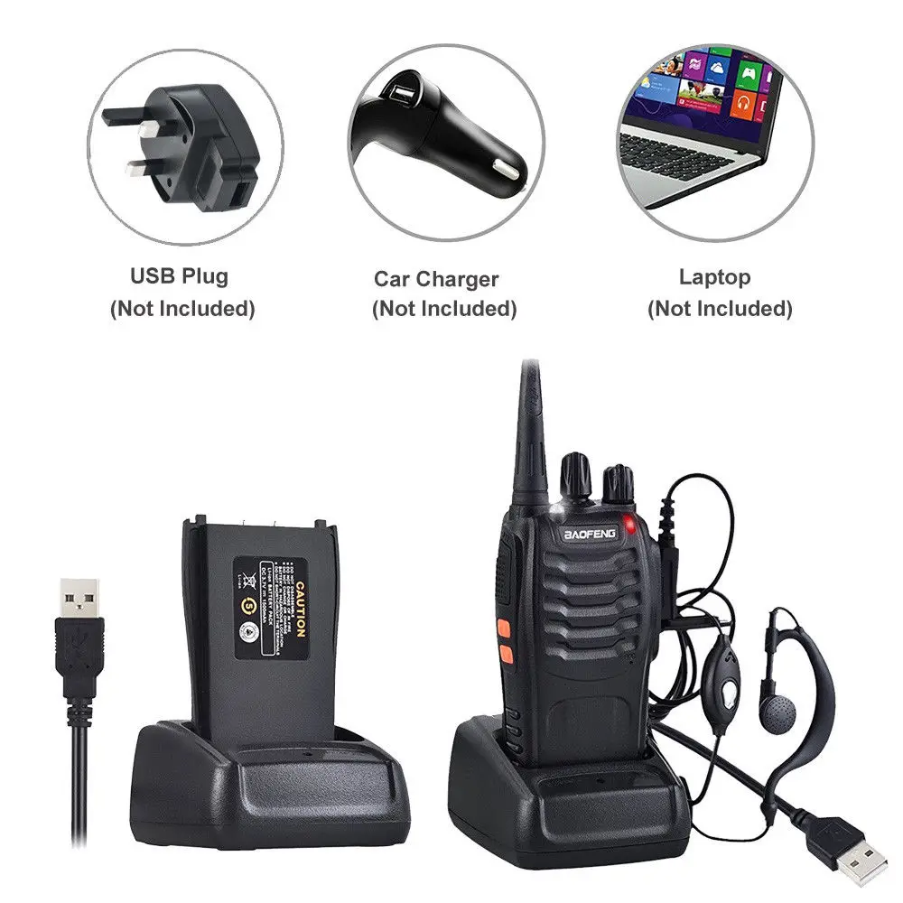 4 шт./лот BaoFeng Walkie Talkie USB зарядный адаптер BF-888S UHF 400-470MHZ 2-Way радио 16 ch большой диапазон с наушниками baofeng