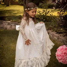 Haute Couture прозрачное украшенное драгоценностями вырезом, с длинными рукавами белого цвета и цвета слоновой кости, кружевной, фатиновый трапециевидная юбка-пачка платье с цветочным узором для девочек для вечеринки, дня рождения Pageant