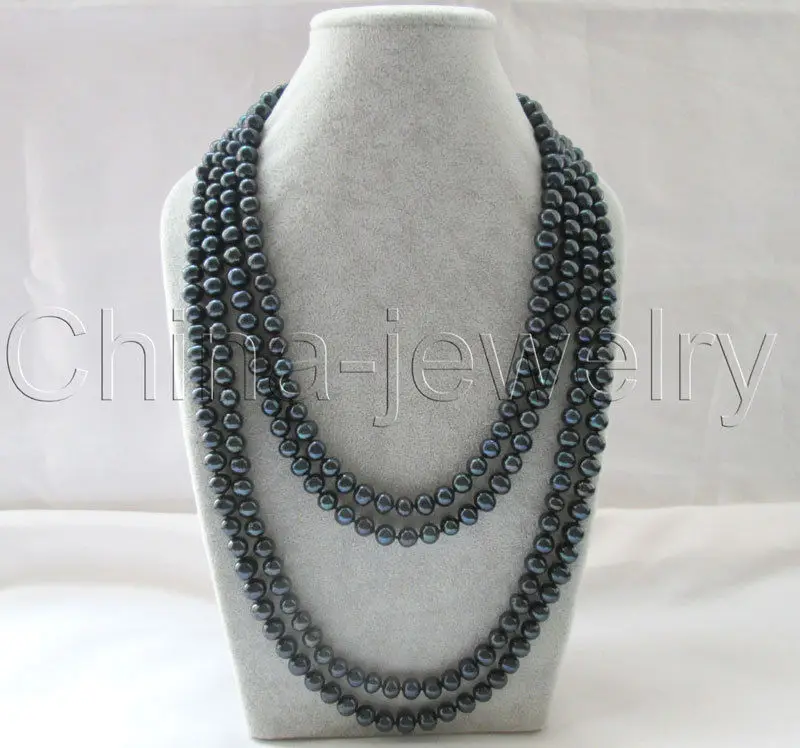 

Beautiful 80" 9mm black round freshwater freshwater pearl necklace
