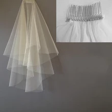 Простая двухслойная свадебная фата с обрезанным краем, короткая свадебная вуаль цвета шампанского, белого цвета и слоновой кости