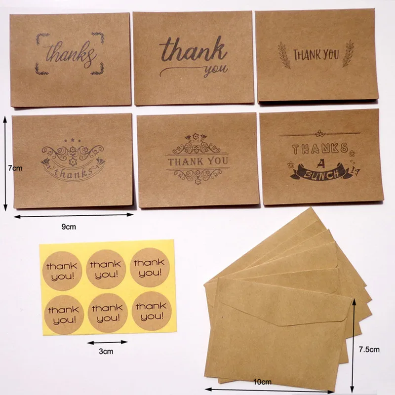  6pcs Vintage Kraft Paper Birthday Card Kids Gifts Greeting Card with Envelope Sticker Thank You Car - 33025397682