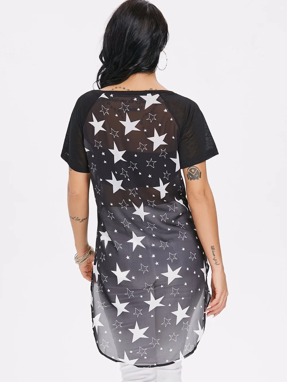 VESTLINDA Stars Print Back Chiffon Blouse Women Tunic Blusas Feminine Blouse Women Clothes 2018 Summer Fashion Casual Top Female 3