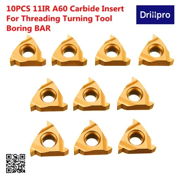 

Drillpro 10PCS 11IR A60 Carbide Alloy Insert Golden Coating For Threading Turning Tool Boring Bar Lathe Holder Milling Cutter