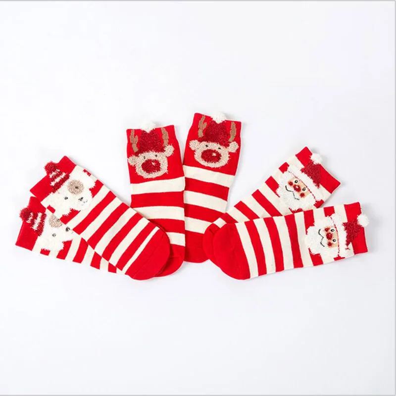 Зимние теплые детские рождественские носки противоскользящие хлопковые махровые носки для маленьких детей, подарок на год для мальчиков и девочек 0-3 лет - Цвет: red white stripe