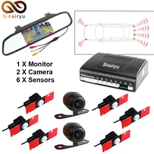Dual Channel 5″ Car Mirror Monitor with Front / Rear view Camera + 16MM Flat Original 6 Sensor Video Parking Assist Radar
