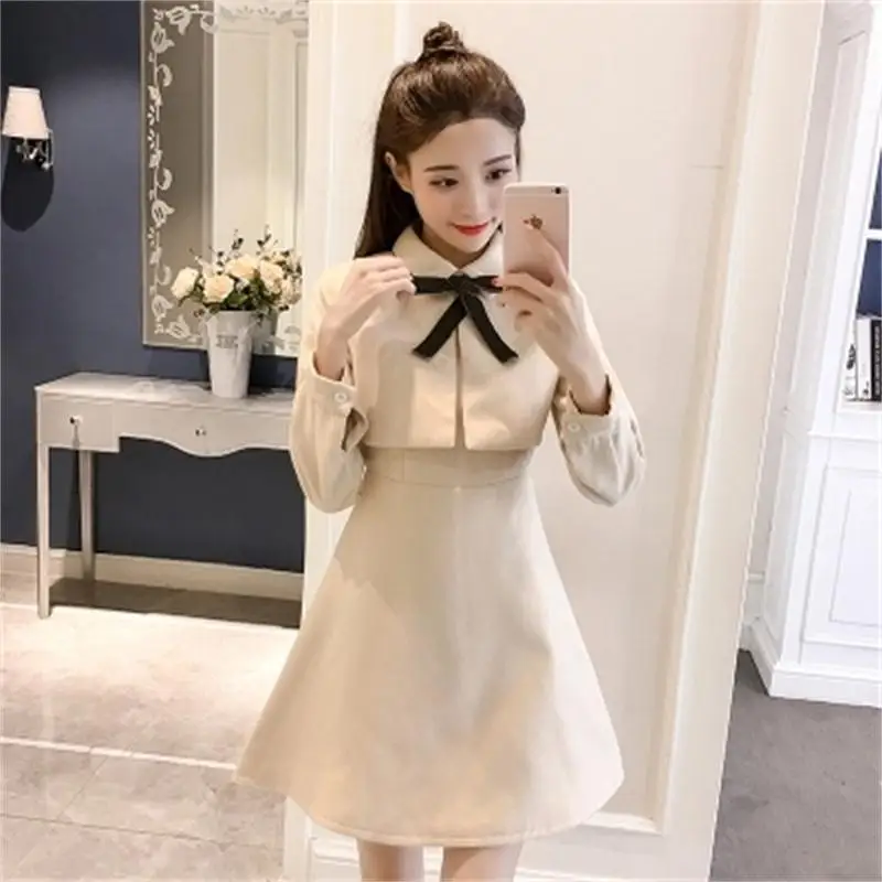 Comprar Vestido de mujer nuevo sweet college wind falso vestido de dos piezas Bowknot bow temperamento retro vestido de mujer