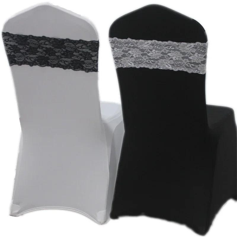 

Dearest 25pcs lace stretch fabric elastic Chair Bands, white Spandex Chair Sash chair ribbon wedding sash