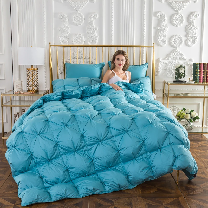 

3D Blue Stitching thick Quilt Winter Duck Goose Down Filler Comforter 100% Cotton Throws Blanket queen Twin king Size