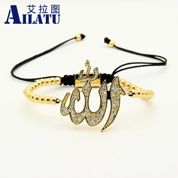 

Ailatu Jewelry Wholesale 10pcs/lot 4mm Copper Round Beads with Clear Cz Muslim Charm Braided Bracelet