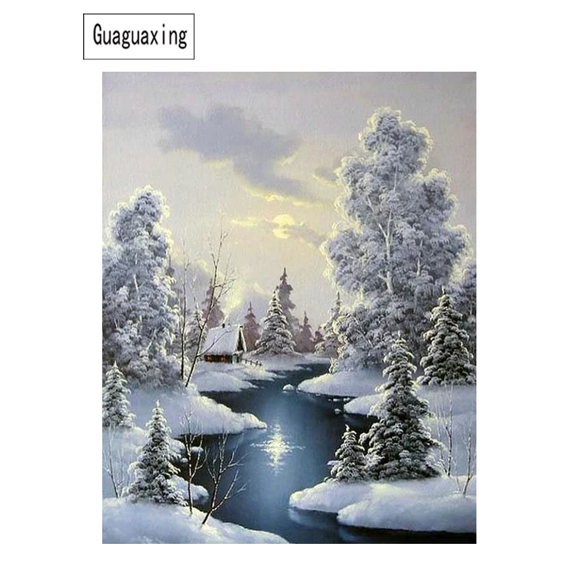 DIY 5D Full Square Diamond Embroidery Pattering Of Snow Painting Cross Stitch Kits Mosaic Home Decoration Winter | Дом и сад