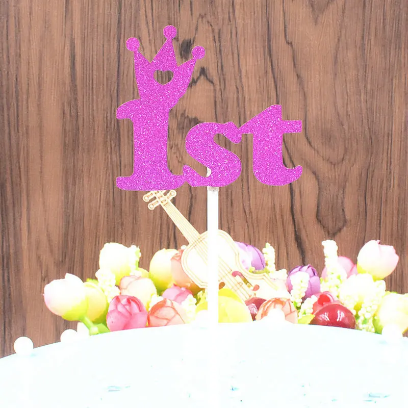 1 комплект Единорог торт Топпер ручной работы Свадебная вечеринка флажки для кексов с днем рождения для детей поставка украшений для вечеринок - Цвет: 1st rose red