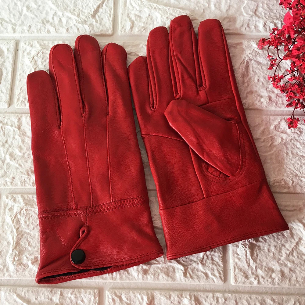 

New Women Winter Leather gloves Genuine Leather Gloves Warm Fluff Woman Soft Female Faux Fur Lining High-quality Mittens Gift