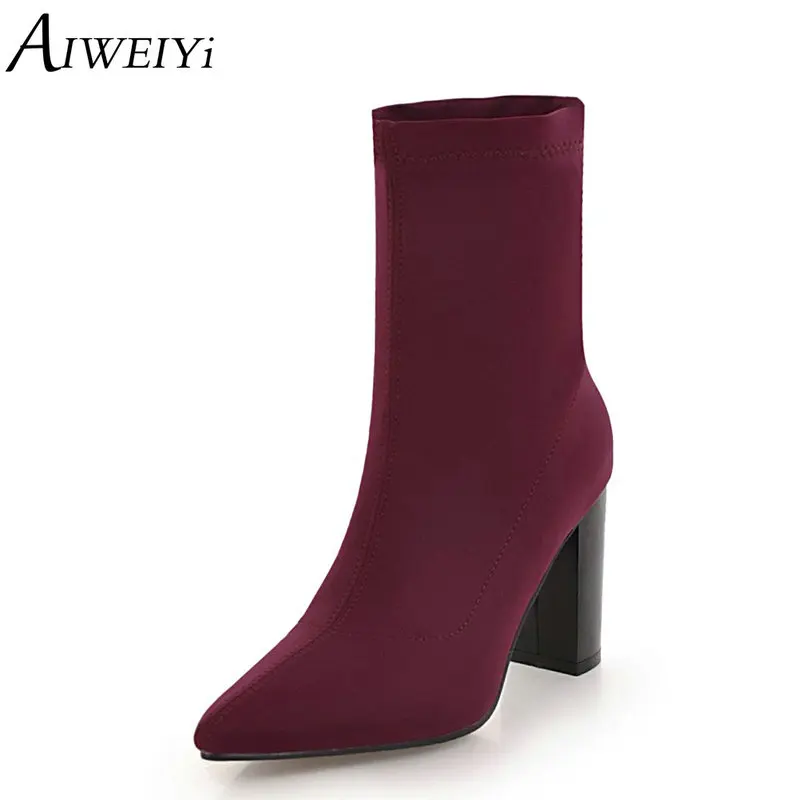 

AIWEIYi Ankle Boots for Women Slip On Spring Autumn Shoes Woman Stretch Fabric Shoes Black Sock Boots