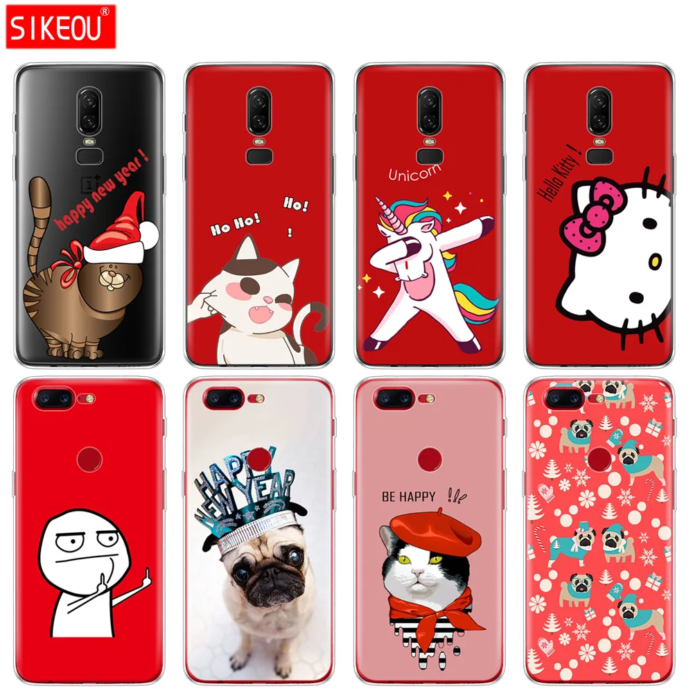 

silicone cover phone case for Oneplus one plus 6 5T 5 3 A3000 A5000 cute simple cartoon happy new year