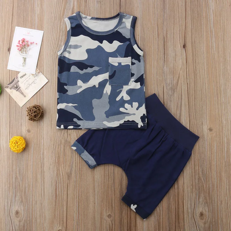 Комплекты детской одежды Zomer Mode из 2 предметов для детей 1-6 лет, майка с карманом и камуфляжным принтом Mouwloze, топы и шорты, комплекты Kleding