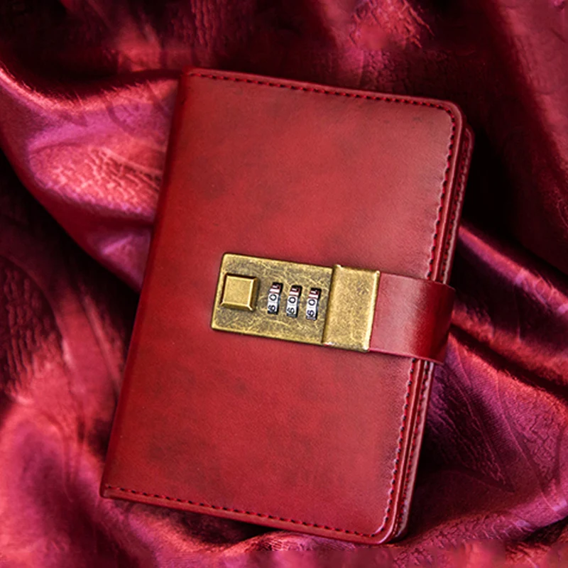 

CAGIE Vintage a7 Notebook Brown/Red Leather Mini Pocket Diary With Lock Office Organizer Agenda Daily Planner Filofax