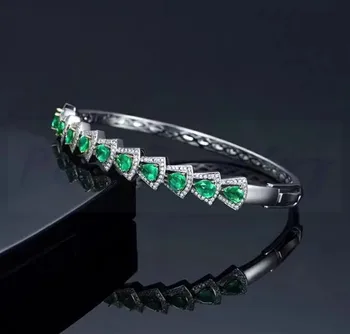 

Natural real emerald bangle Free shipping 925 sterling silver For men or women 0.5ct*11pcs gemstone #L193602