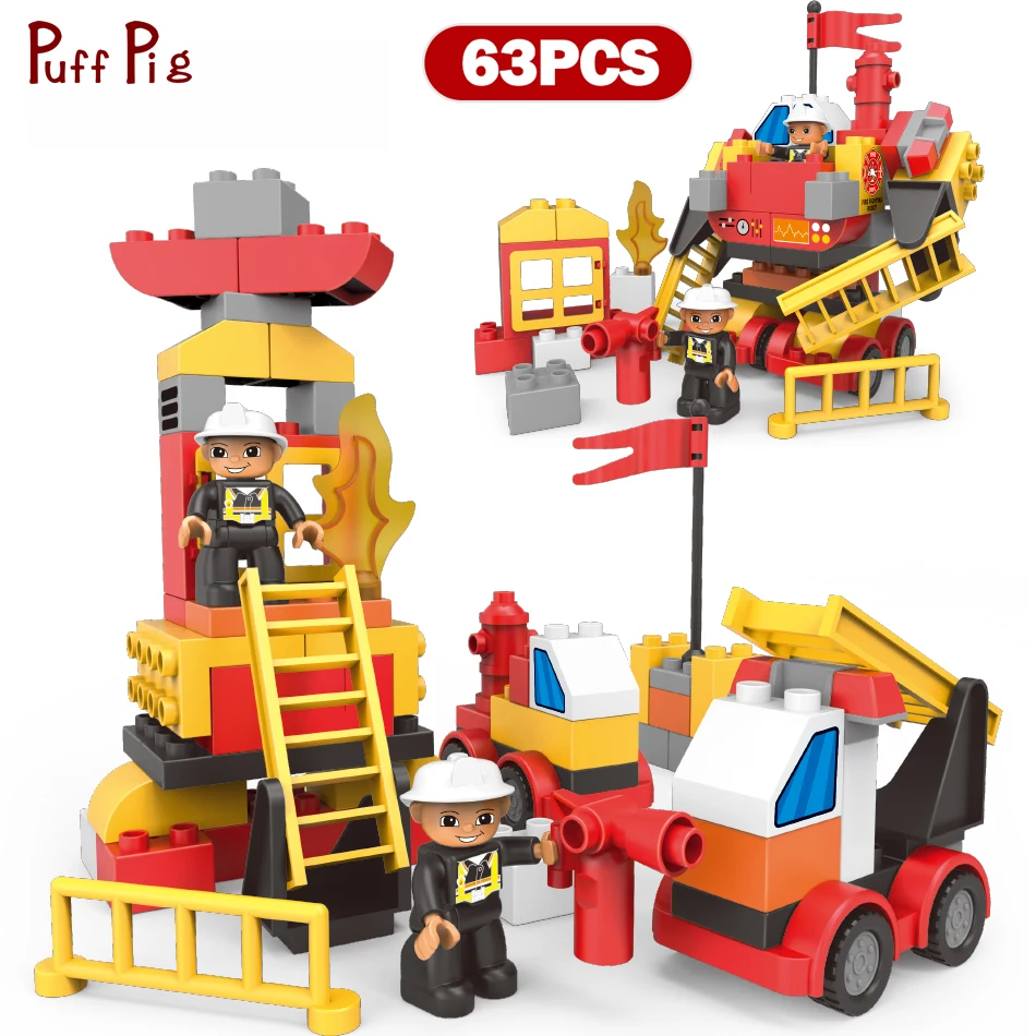 

63pcs Police Station Transform Robot Armor Figures Big Size Building Blocks Compatible Legoings Duplo City Bricks Children Toys