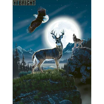 

3D Square/Round Drill,5D DIY Diamond Painting "Moon Night:Wild Animals" Diamond Embroidery Cross Stitch Rhinestone Decoration GT