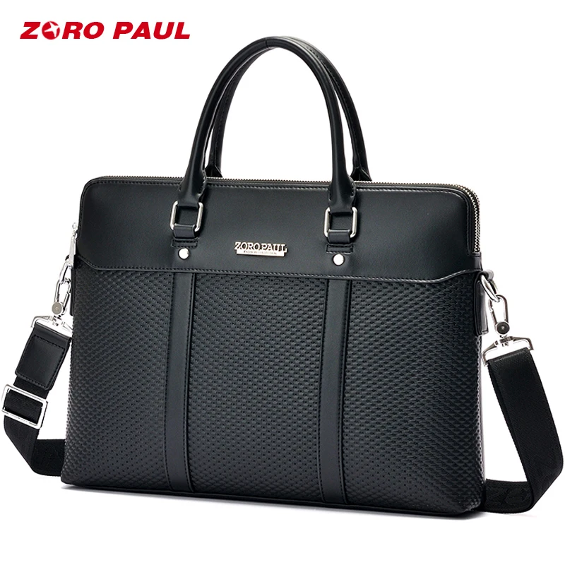 ZORO PAUL Business Men's Briefcase Bag Luxury Leather Laptop Men Shoulder Bag High Capacity Classic Black Tote Messenger bag