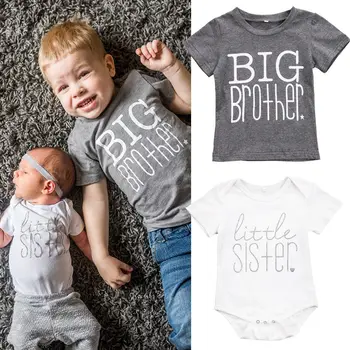 

Cute Toddler Kids Baby Boys Girls Big Brother Tops T-shirt Little Sister Short Sleeve Romper Jumpsuit Clothes
