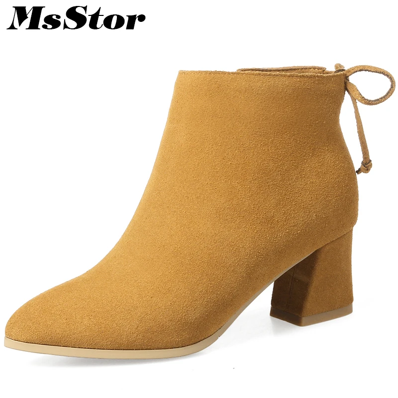 

MsStor Pointed Toe Square Heel Women Boots Casual Fashion Cross-tied Fringe Ankle Boots Women Shoes High Heel Boots Shoes Woman