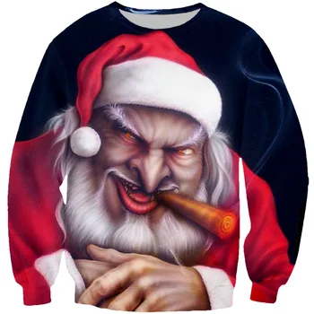 

PLstar Cosmos Hot Sale Evil Santa Long Sleeve Sweatshirt Funny Christmas Badass Santa Claus Cigars 3D Print Men Women Pullover