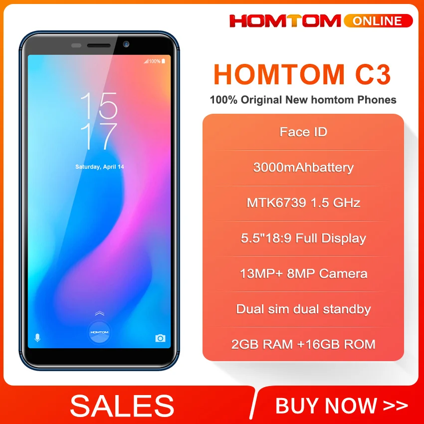 HOMTOM C2 5," 18:9 HD+ 4G смартфон Android 8,1 четырехъядерный 2 Гб ОЗУ 16 Гб ПЗУ мобильный телефон с функцией распознавания лица 3000 мАч