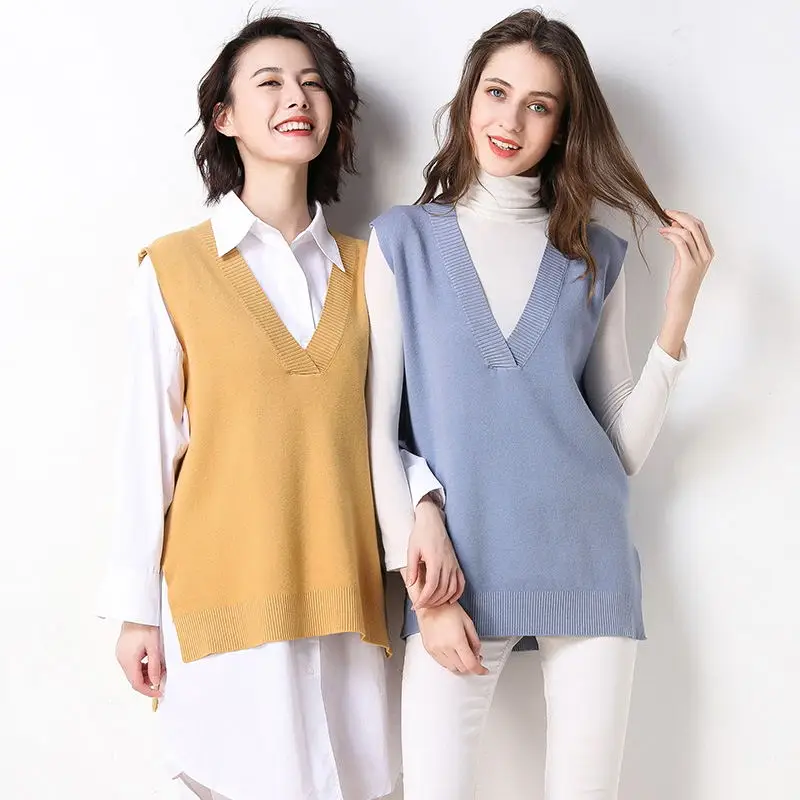 

Vest 2019 New Spring Women Vest Pretty Sleeveless v-Neck Cashmere Knitted Vest Women Veste Femme