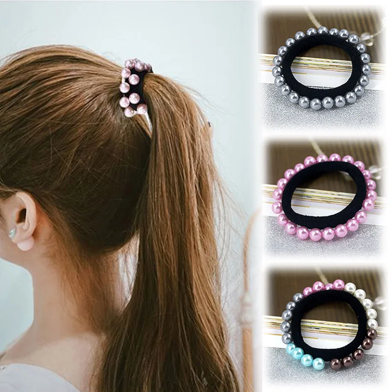 

Women Girls Fashion 1PC 5 Colors Olivet Korean Seamless Artificial Pearl Charming Elastic Hair Rope Bands