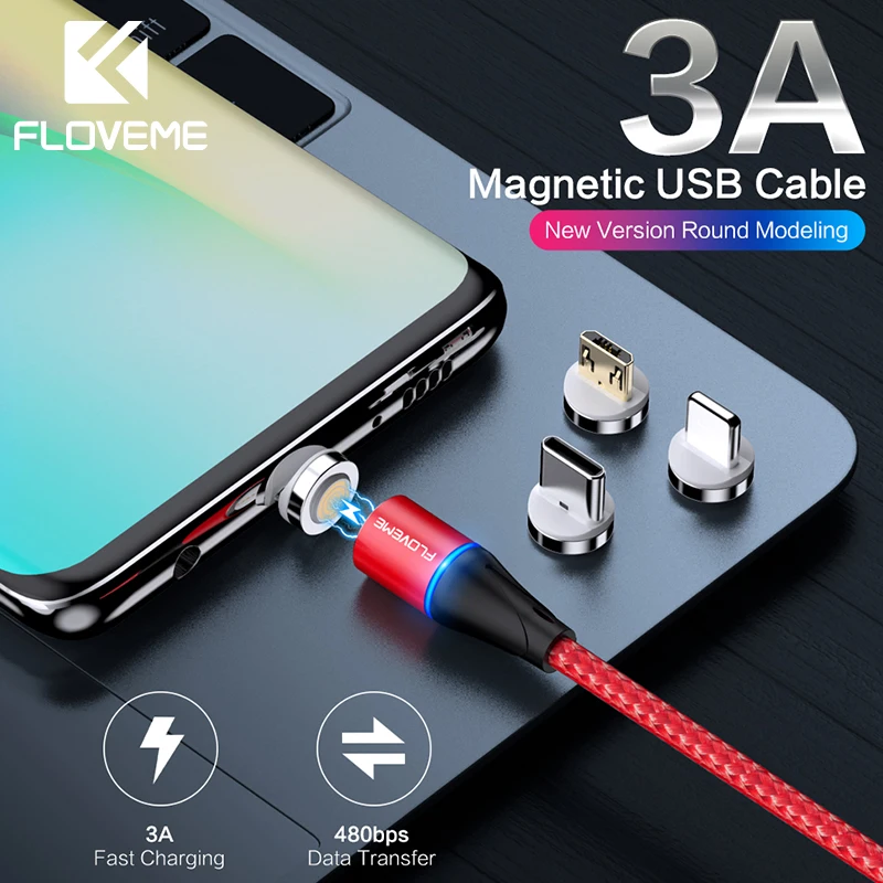 FLOVEME 3A Магнитный кабель Micro usb type C кабель для зарядного устройства Магнитный кабель для быстрой зарядки для iPhone huawei кабель для быстрой зарядки