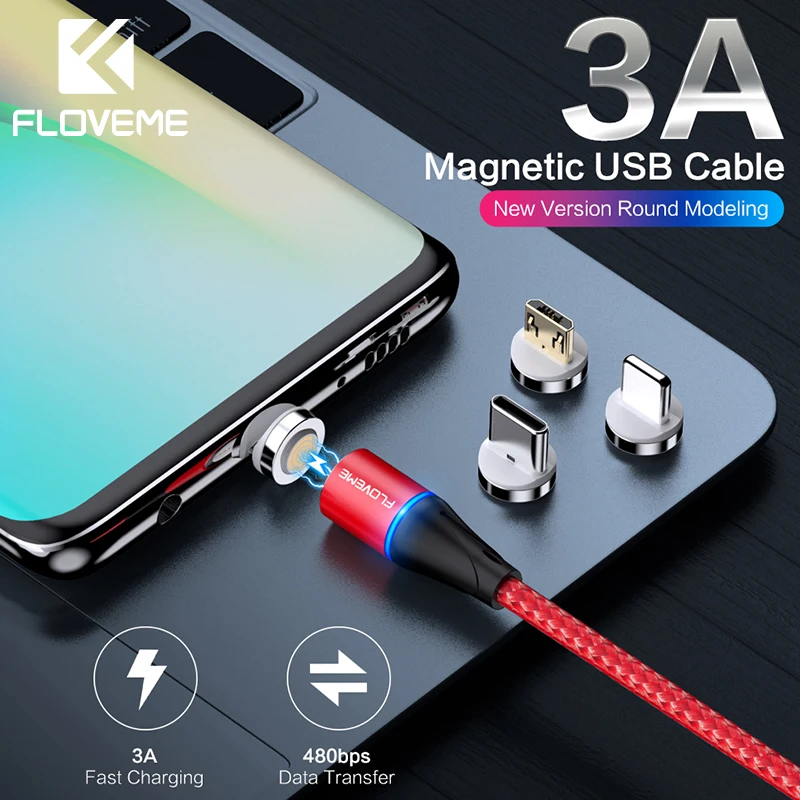 

FLOVEME 3A Magnetic Cable Micro USB Type C Lighting Charger Cable Magnet Quick Charge For iPhone Huawei Cable Fast Charging Cabo