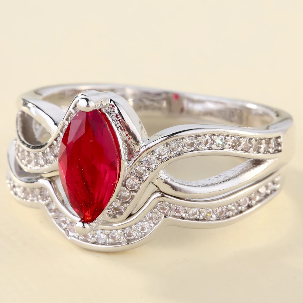 Женское кольцо с красным гранатом модное блестящее серебряного цвета|promise ring|red