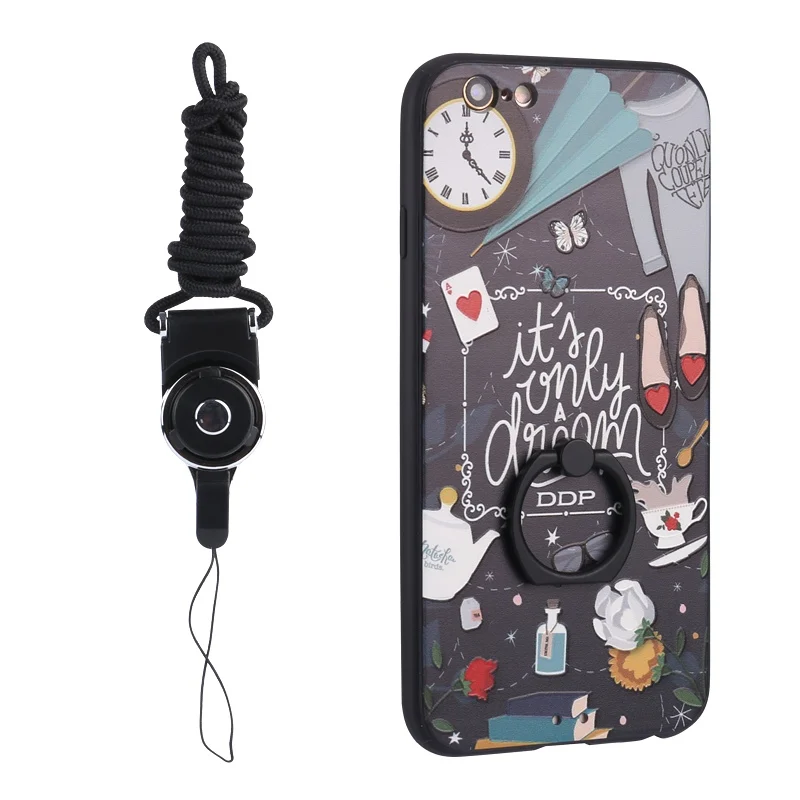

Fashion Cute cartoon Cat Elephant Plastic with tpu cover case for Iphone 7 plus iphone7 With Ring holder and Lanyard