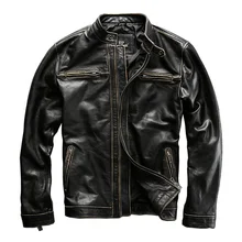 Мужская винтажная одежда из натуральной коровьей кожи, короткая Дизайнерская куртка из воловьей кожи для мотоциклистов