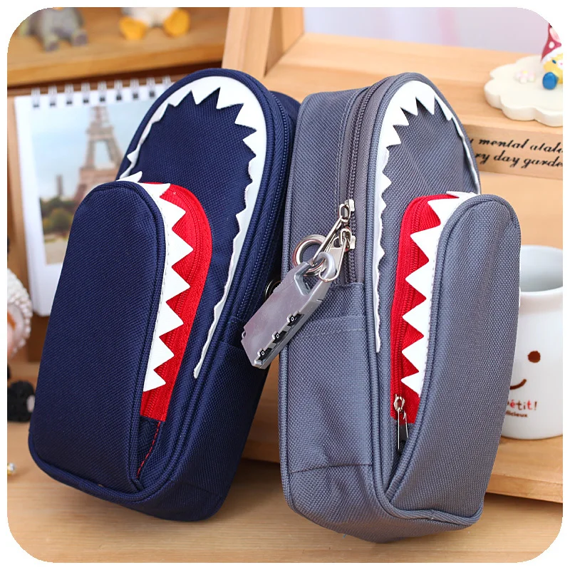 Cool Shark Pencil Bag Canvas Pen Case School Pencil Case Boys