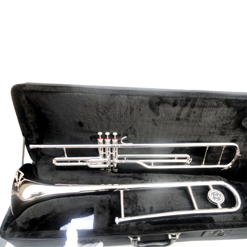 

3 Keys Tenor Trombone 85 Alloy Copper Tube Silver Plating Surface Musical Instrument Trombone For Student With Case