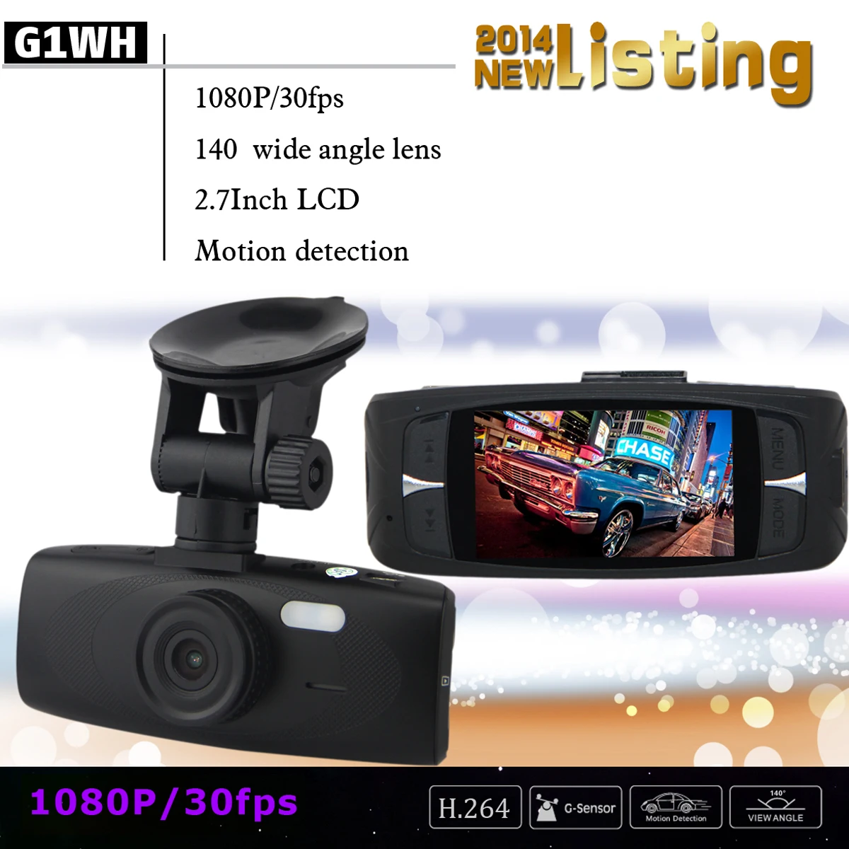 G1WH 2,7-inch lcd 140 градусов широкоугольный объектив FHD 1080P H.264 Автомобильный видеорегистратор с g-сенсором/Motion Detect/HDMI/AV-out(черный