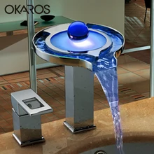 OKAROS элегантный светодиодный кран для ванной комнаты, латунный хромированный светодиодный кран с водопадом, мощный светодиодный кран для раковины, смеситель Torneira LS08