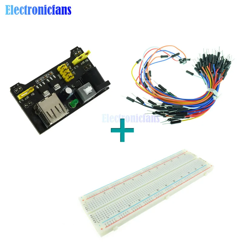 MB102 Power Supply Module 3.3V 5V+Breadboard Board 830 Point+65PCS Jumper cables