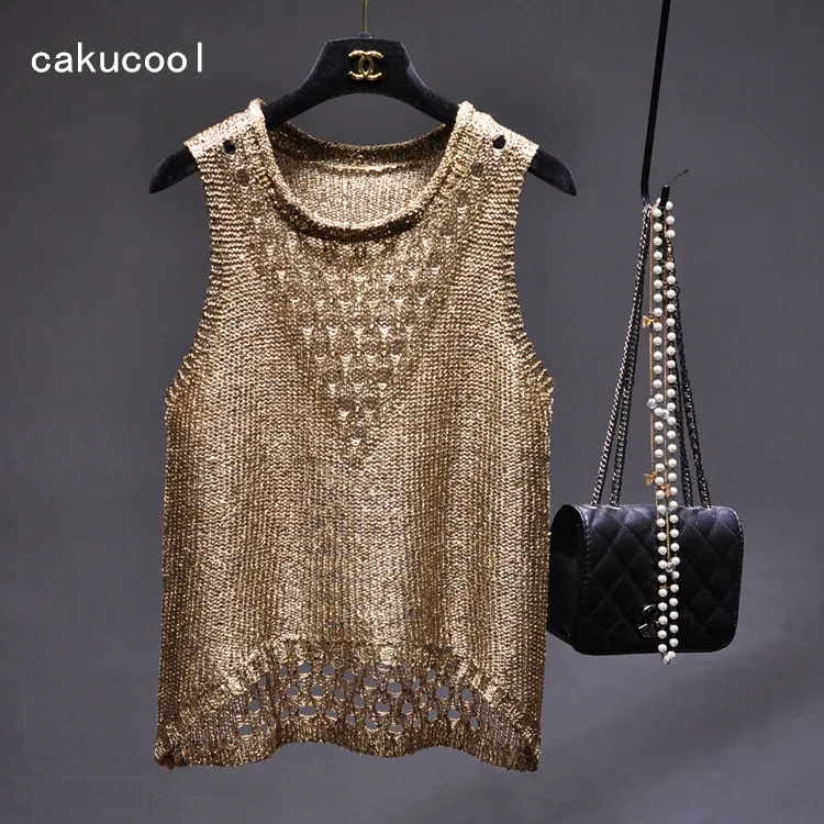 Камисоль с люрексом Cakucool женская винтажная трикотажная рубашка без рукавов